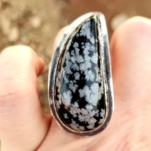 New Snowflake Obsidian 925 Silver Ring.